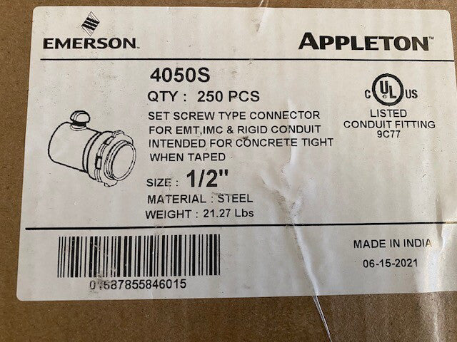 (Case of 250) Appleton 4050S EMT Connector