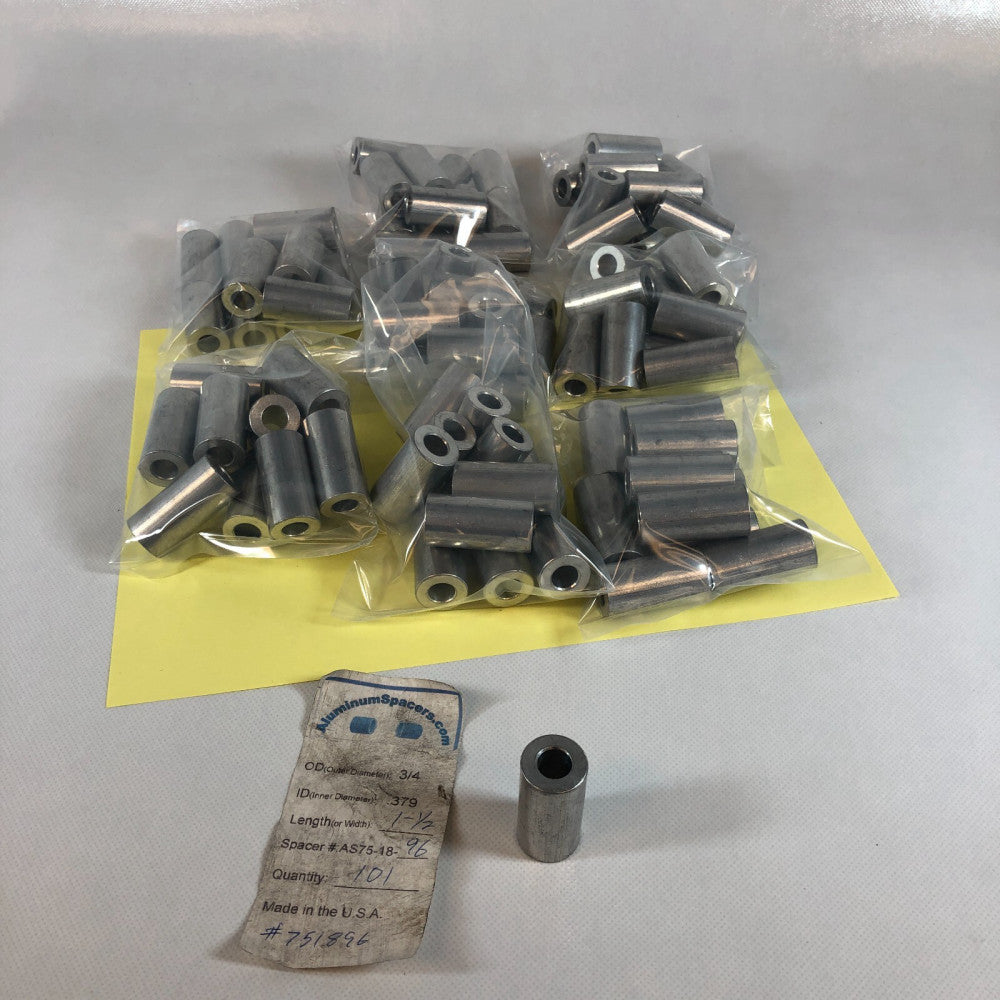 New Aluminum Spacer Bushing 3/4" OD x .379" ID x 1-1/2" long (PACK of 11)