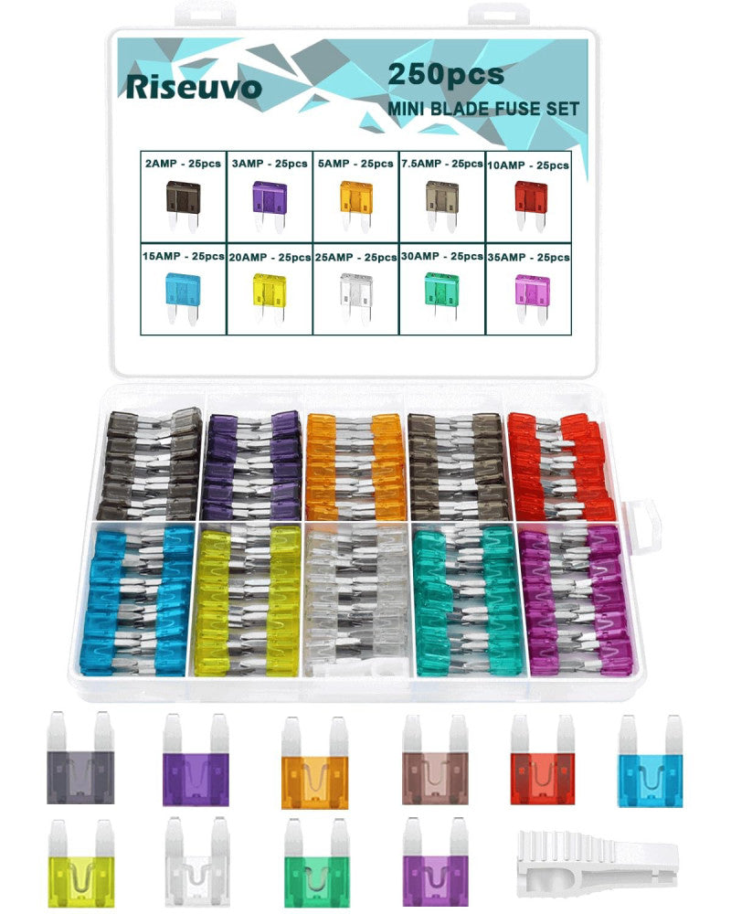 Riseuvo 250 Pcs Mini Fuse Kit - Automotive ATM Blade Fuses Assortment Kit...