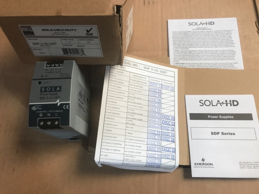 NEW 4, Sola Hevi-Duty SDP 3-15-100T 15 VDC 3.4 Amp Power Supply SDP315100T