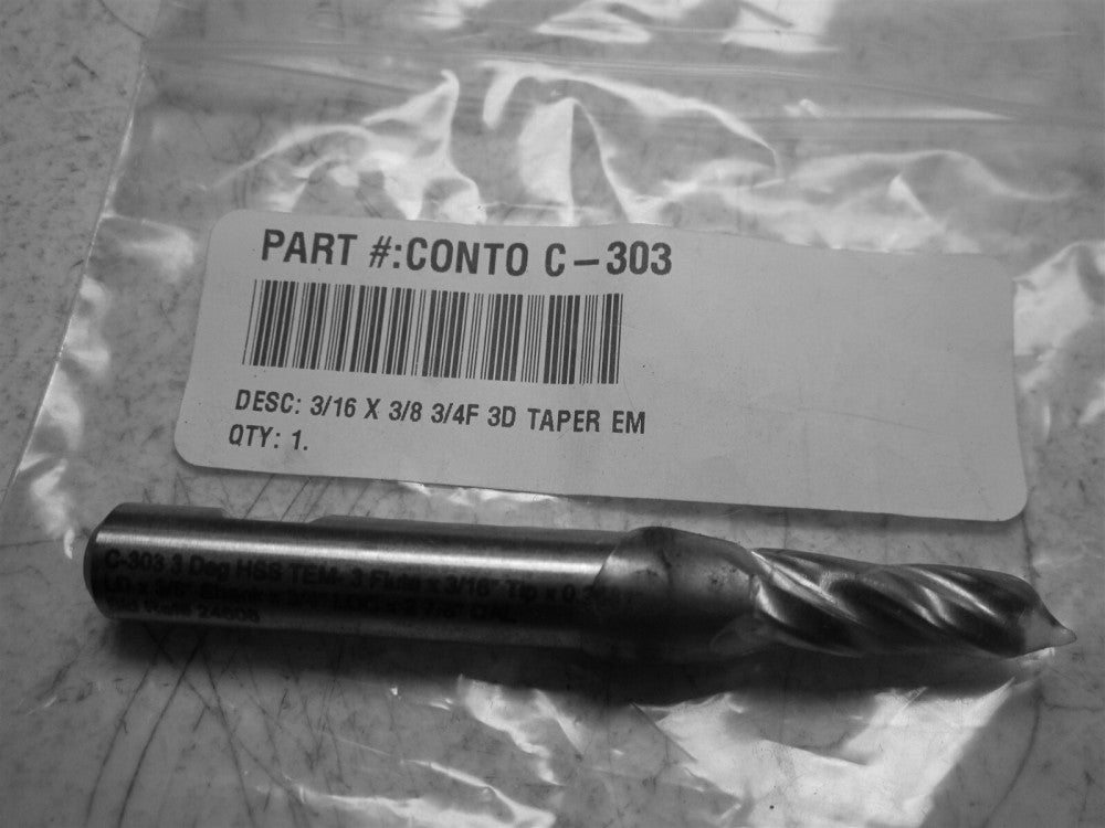 Conical Cutting Tools (C-303) 3/16 x 3/8 x 3/4 x 2-7/8 HSS Tapered End Mill