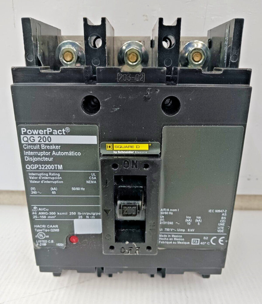 SQUARE D 200 AMP POWERPACT CIRCUIT BREAKER 3 POLE 240 VAC QGP32200TM (FLAW)