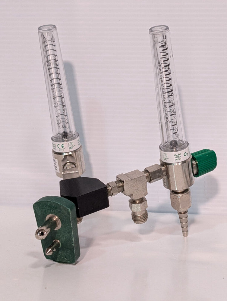 Pair of Precision Medical Model 1MFA Chrome + Green Oxygen Flow Meters 60-80 LPM