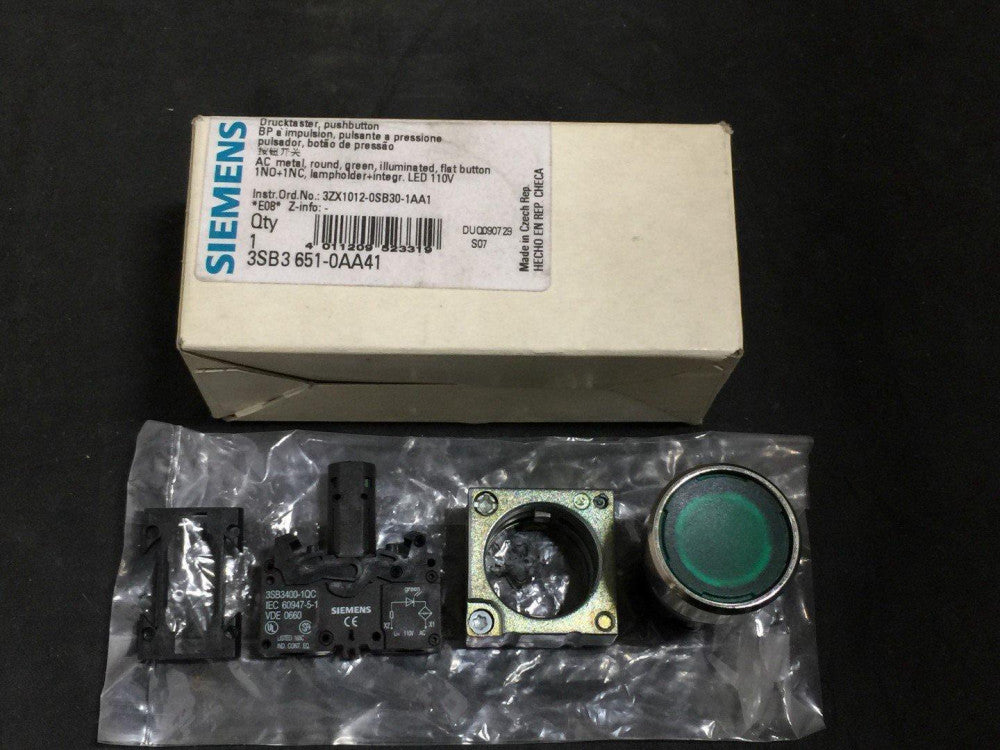Siemens 3SB3 651-0AA41 Green Pushbutton, Complete Assembly