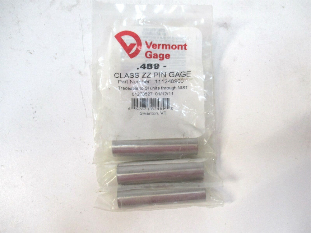 Vermont Gage (111248900) 0.489" Diam Class ZZ Minus Plug & Pin Gage - Lot of 3