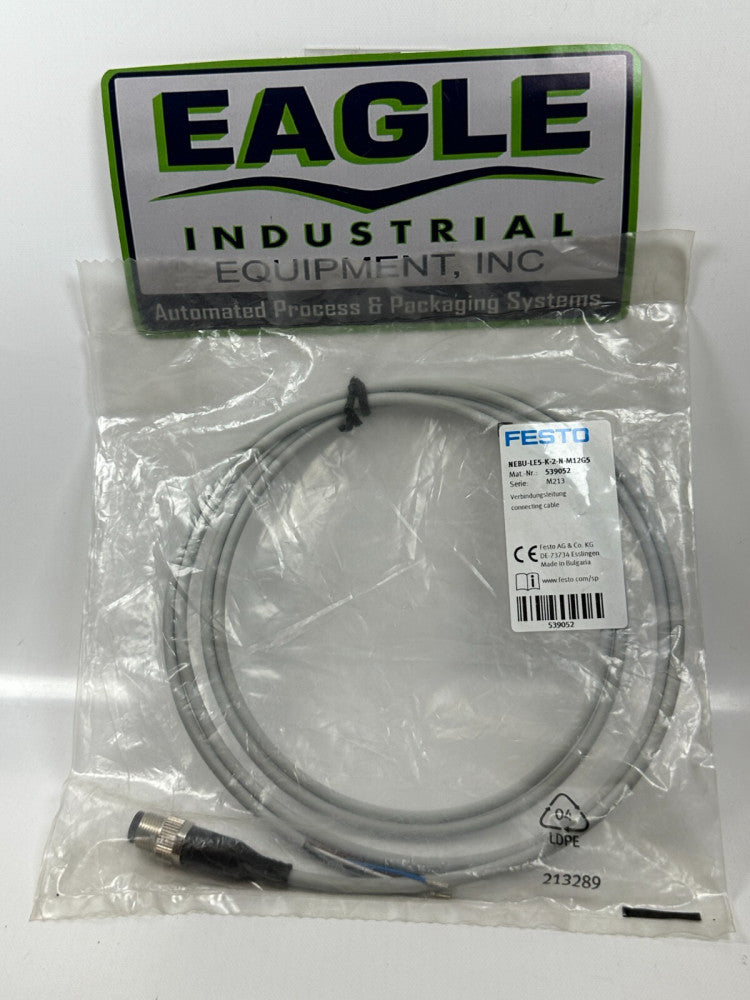 Festo NEBU-LE5-K-2-N-M12G5 Connection Cable Gray Straight 5-Pin M12 2m Long -NEW