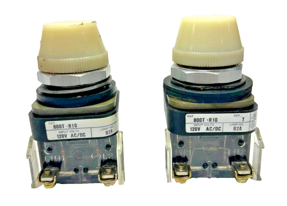 ALLEN BRADLEY WHITE PILOT LIGHT, 800T-R10, 120V AC/DC LOT OF 2