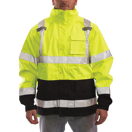 Tingley J24122 High Visibility Rain Jacket With Hood, Polyester, Class 3 R,