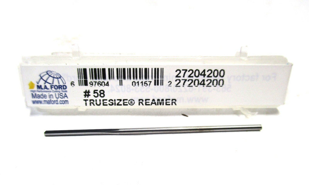 M.A. Ford (27204200) #58 x 3/8 x 1-1/2 4-Flute RH Solid Carbide Chucking Reamer