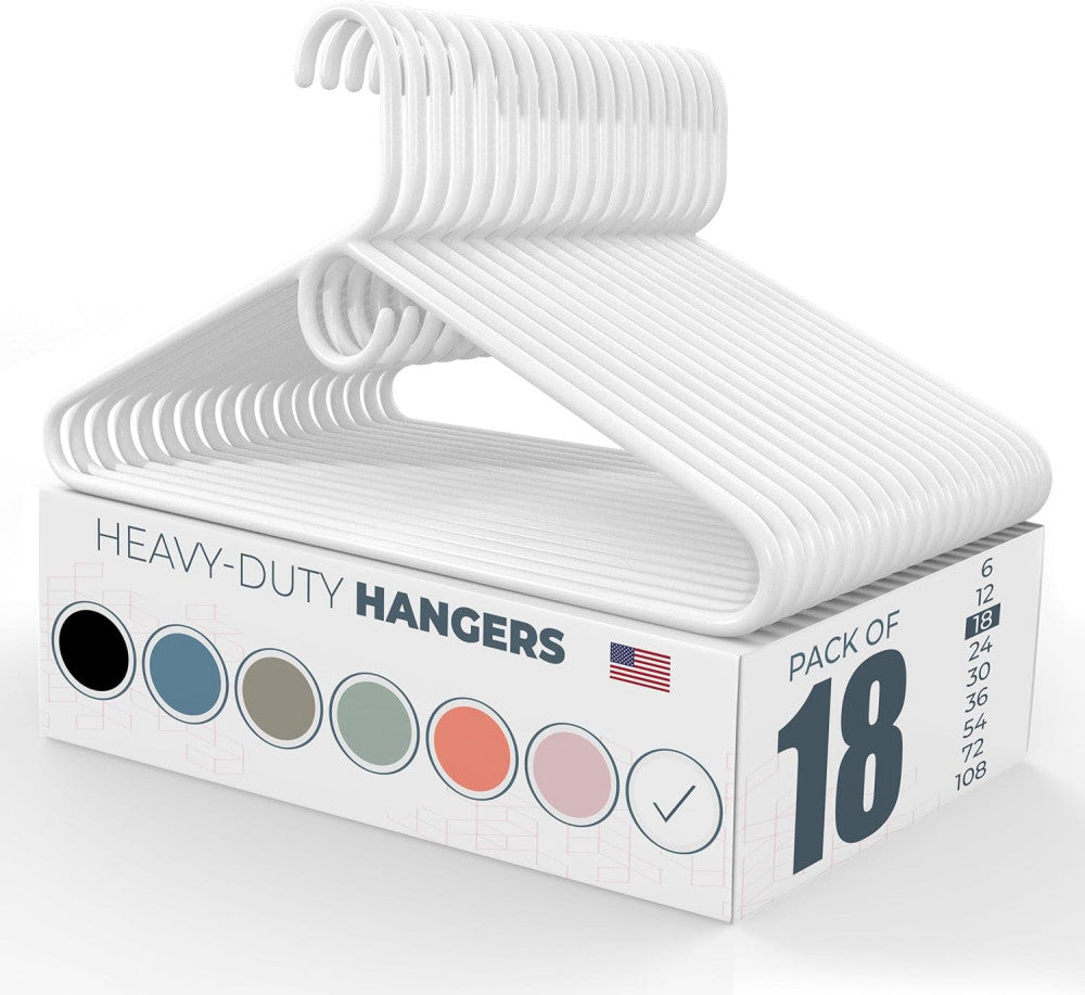 Heavy Duty Plastic Clothes Hangers 18 Pack White Slim Design 10lb Capacity