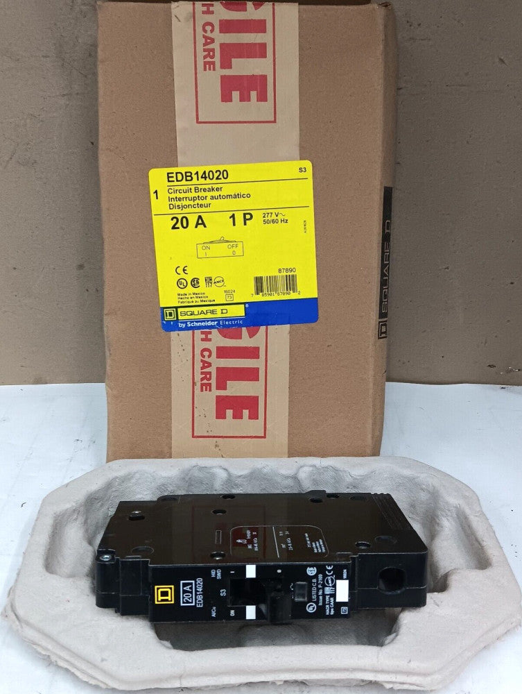 New Square D EDB14020 Bolt-On Circuit Breaker 20 Amp 1 Pole 277 VAC
