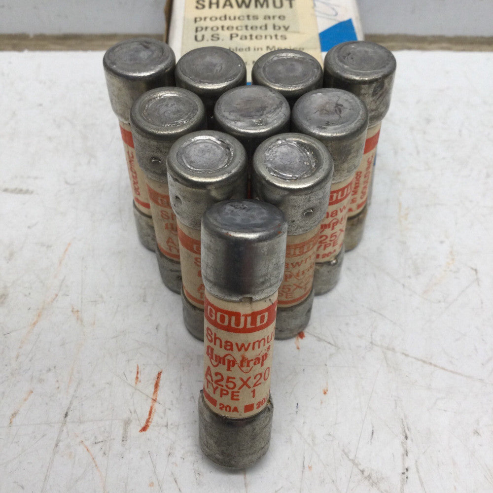 GOULD Shawmut A25X20 Type 1 Amp-trap Fuses 20 AMP 300VAC (LOT of 10)