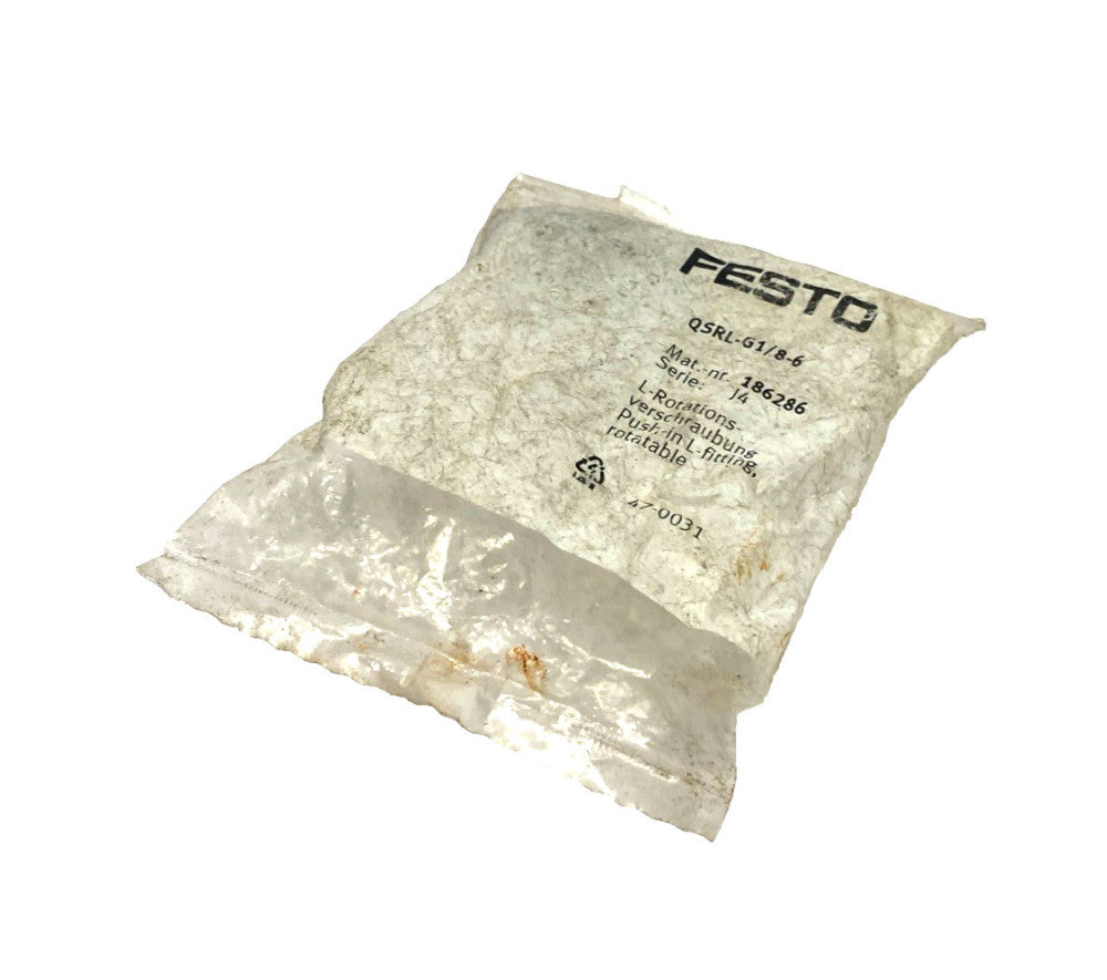 Festo QSRL-G1/8-6 Push-In L-Fitting, Rotatable G1/8" Male Thread 6mm Tube 186286