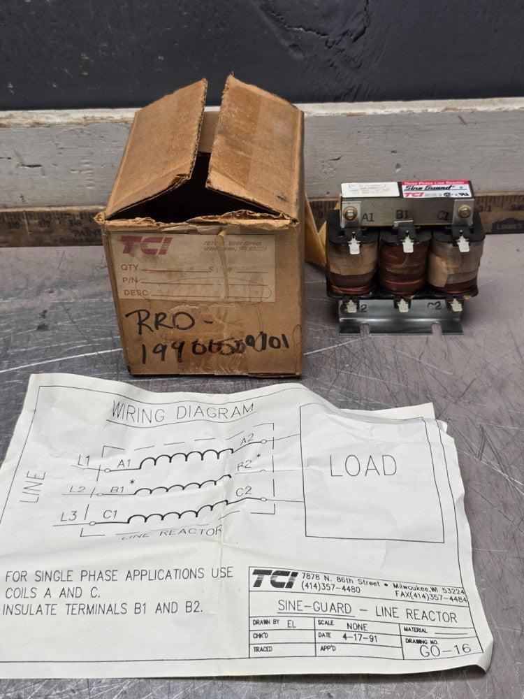 TCI SINE GAURD 3 PHASE LINE REACTOR KLR6AQD 3PH 600V 6A, NEW IN BOX!MAKE OFFER!
