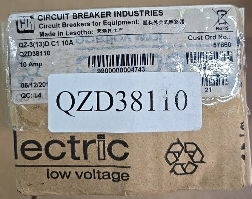 CBI Box of 4 QZD38110 10 Amp 3 Pole Circuit Breaker