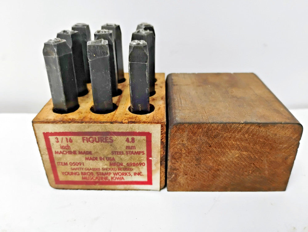 YOUNG BROS 3/16" STEEL 9PC NUMBER HAND HELD STAMPS
