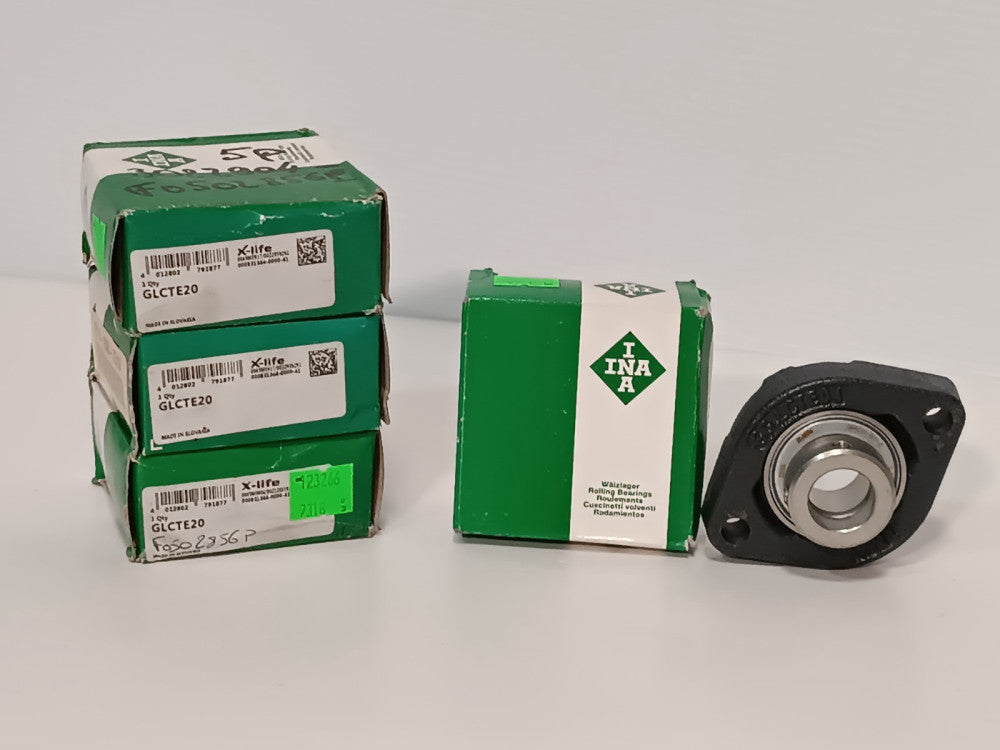Lot of 4 INA GLCTE20 Flanged Housing Ball Bearings, 20mm, Single Seal