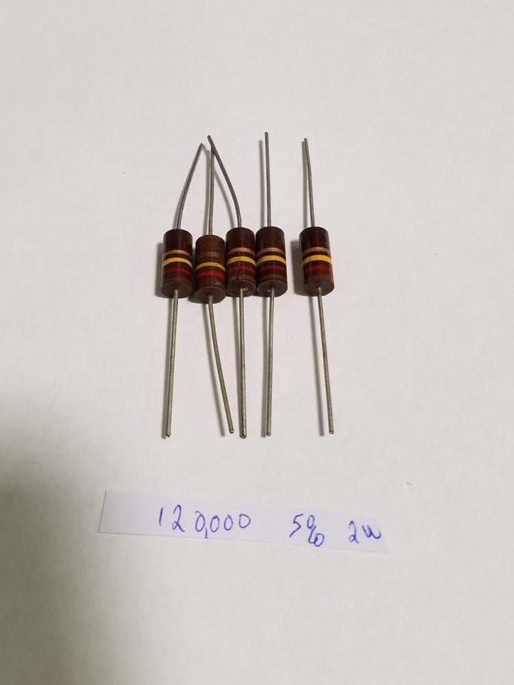 (6) VINTAGE 2W 5% 120K OHM RESISTORS