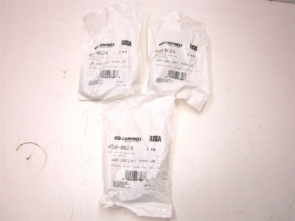 Campbell (4500624) 3/8 in. Carbon Steel Zinc Plated Clevis Grab Hooks - Lot of 3