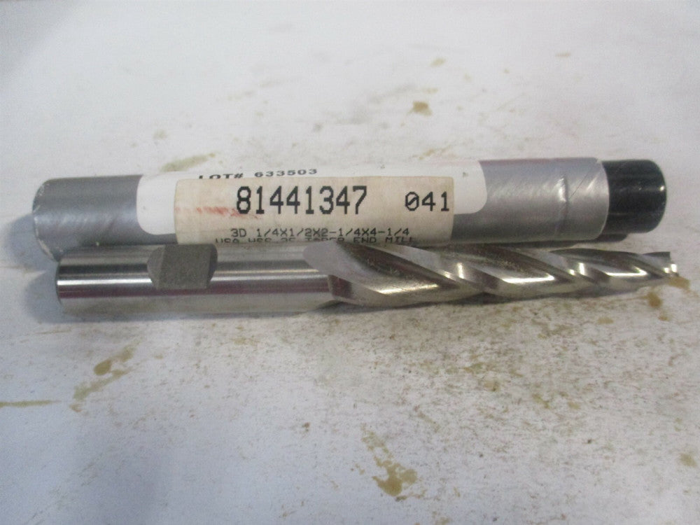 (M-409) 1/4" x 2-1/4" x 1/2" x 4-1/2" OAL HSS 3-Flute Tapered Square End Mill