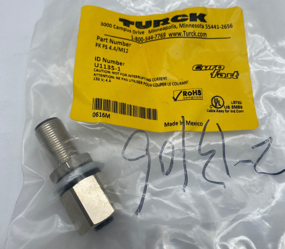 Turck FK FS 4.4/M12 Panel Mounted Receptacle, M12 4-Pin Male to Female