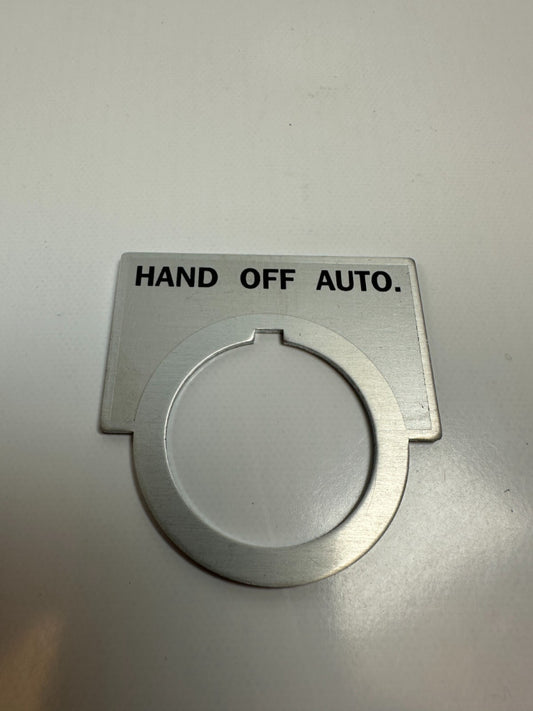 "Hand/Off/Auto" With Silver Background Pushbutton Legend Plates Alum. 2" Across