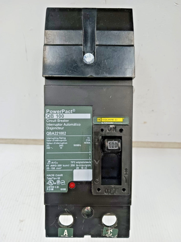 Square D PowerPact 100 Amp I-Line Circuit Breaker 2 Pole 240 VAC 10kA QBA221002
