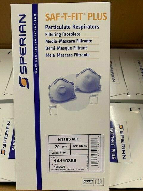 20 PACK NIOSH approved N95 Particulate Filter Respirator SAF-T-FIT PLUS Med/Larg