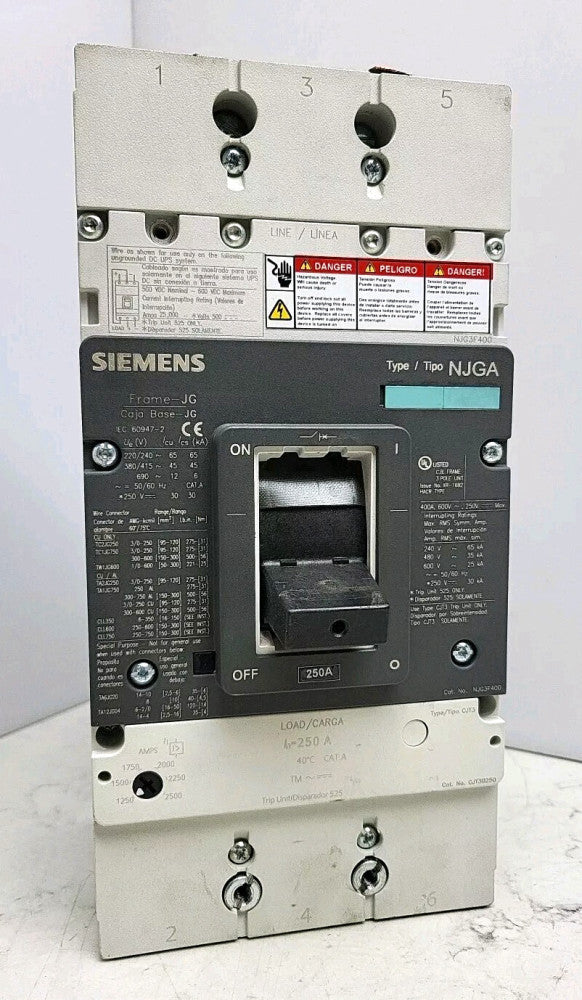 Siemens NJG3F400 400A Amp 600V Circuit Breaker w/ CJT3B250 Trip Unit 3 Pole