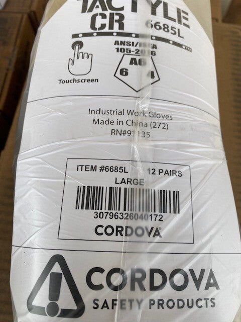 (12 PAIR) Cordova 6685 Touchscreen-Compatible TACTYLE CR Safety Gloves, Large