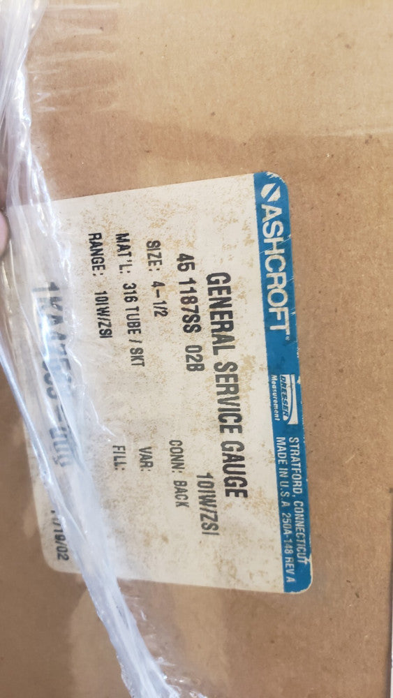 NEW ASHCROFT 45-1187-SS-02B LOW PRESSURE BELLOWS GAUGE ( B2-5A)