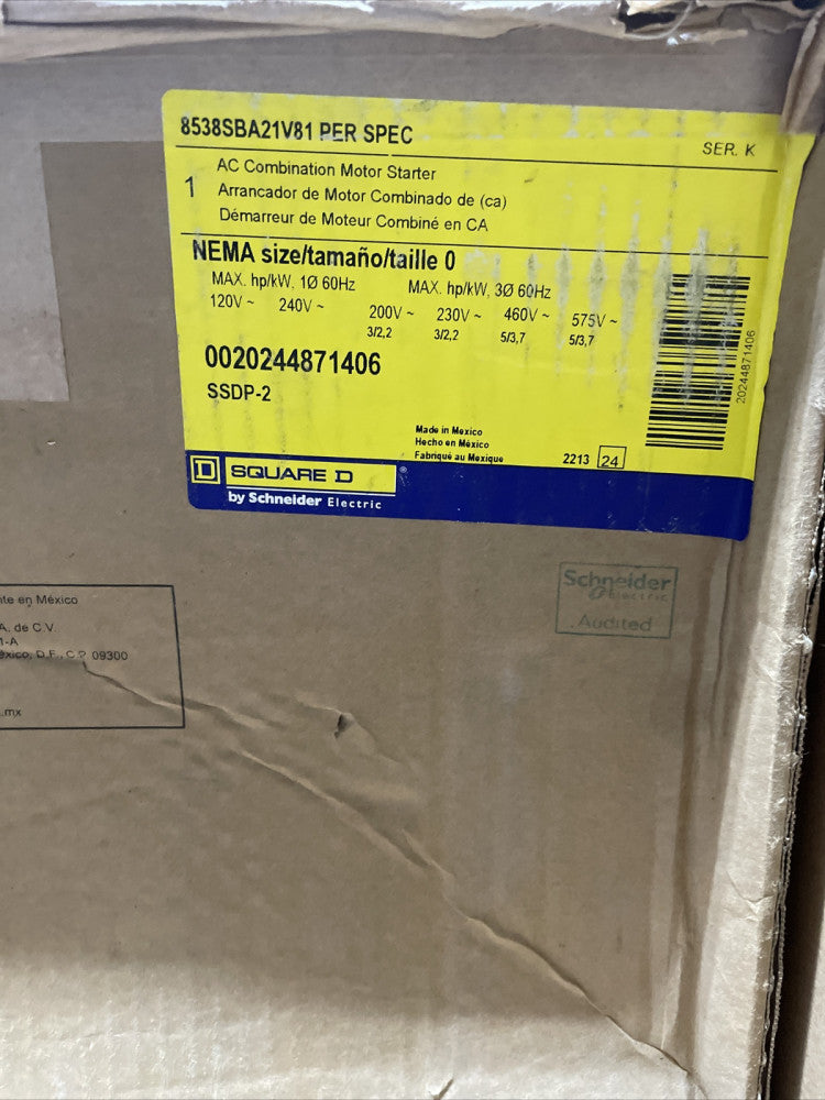 Square D Fusible Combination Starter Size 0 8538SBA21V81 30 Amp n3r