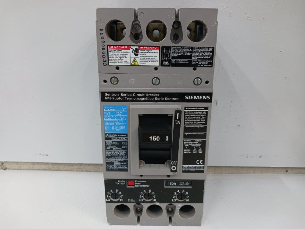 Siemens Sentron 150 Amp Circuit Breaker 3 Pole 600 VAC 35kA FXD63B150 (Flaw)