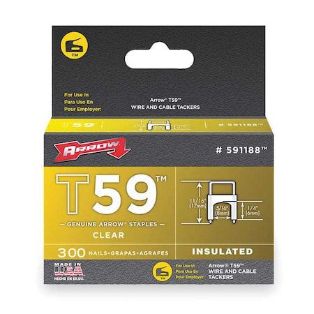 Arrow Fastener 591188 Insulated Cable Staples, T59, 0.024 X 0.048 In Ga, 1/4 In