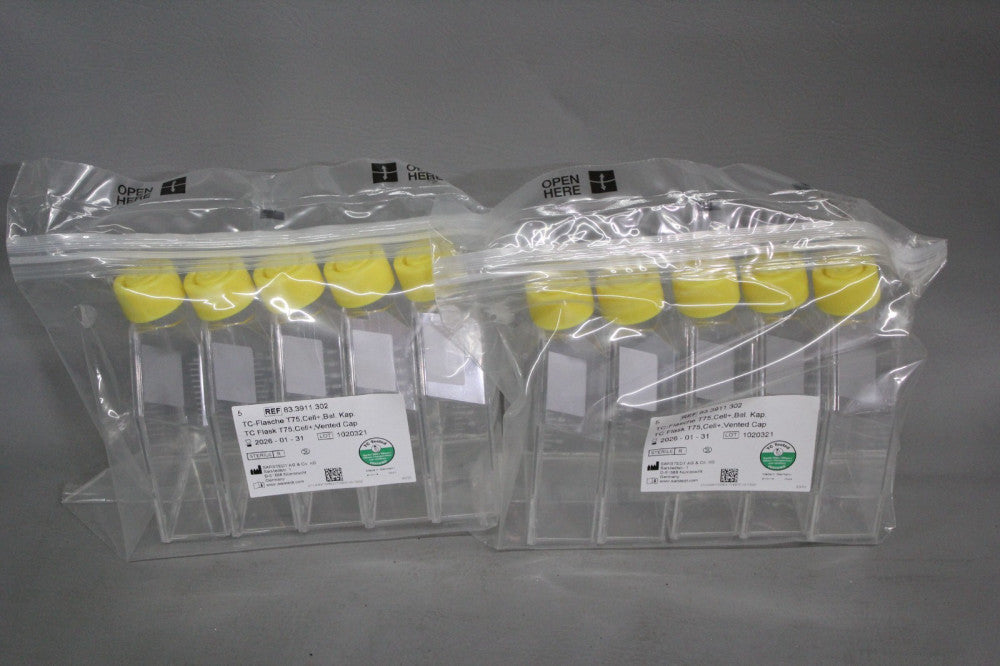 2 NEW PACKS (5 EACH) SARSTEDT TC CELL CULTURE FLASKS T75 VENTED CAP 83.3911.302