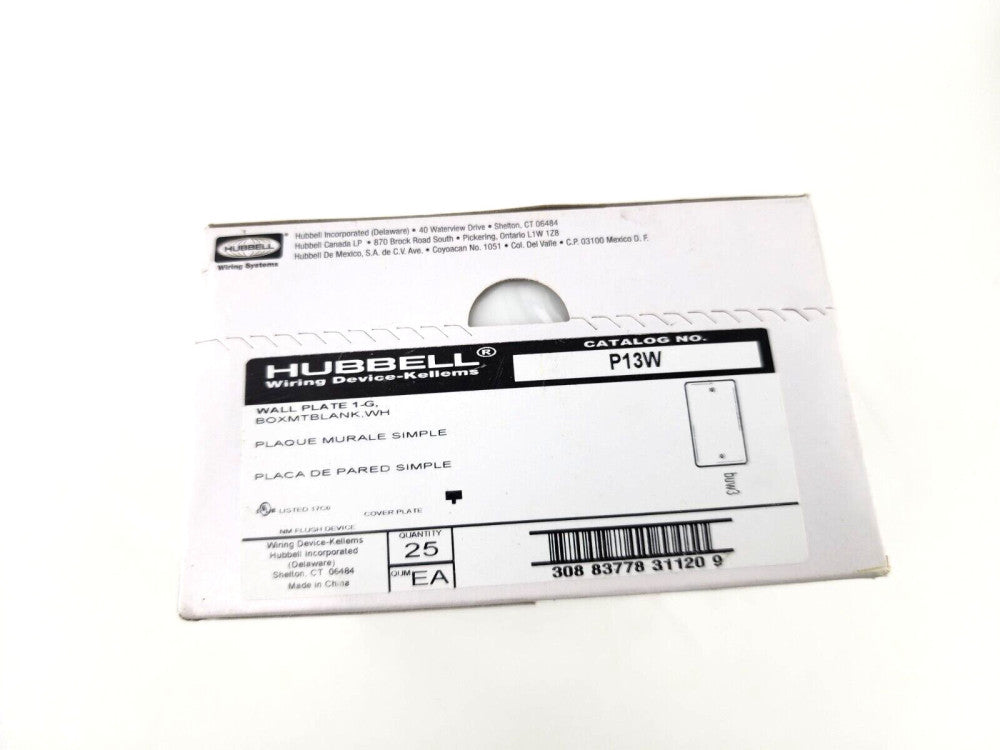 25pcs Lot Hubbell Tradeselect 1-Gang Box Mount Blank Wall Plate White P13W