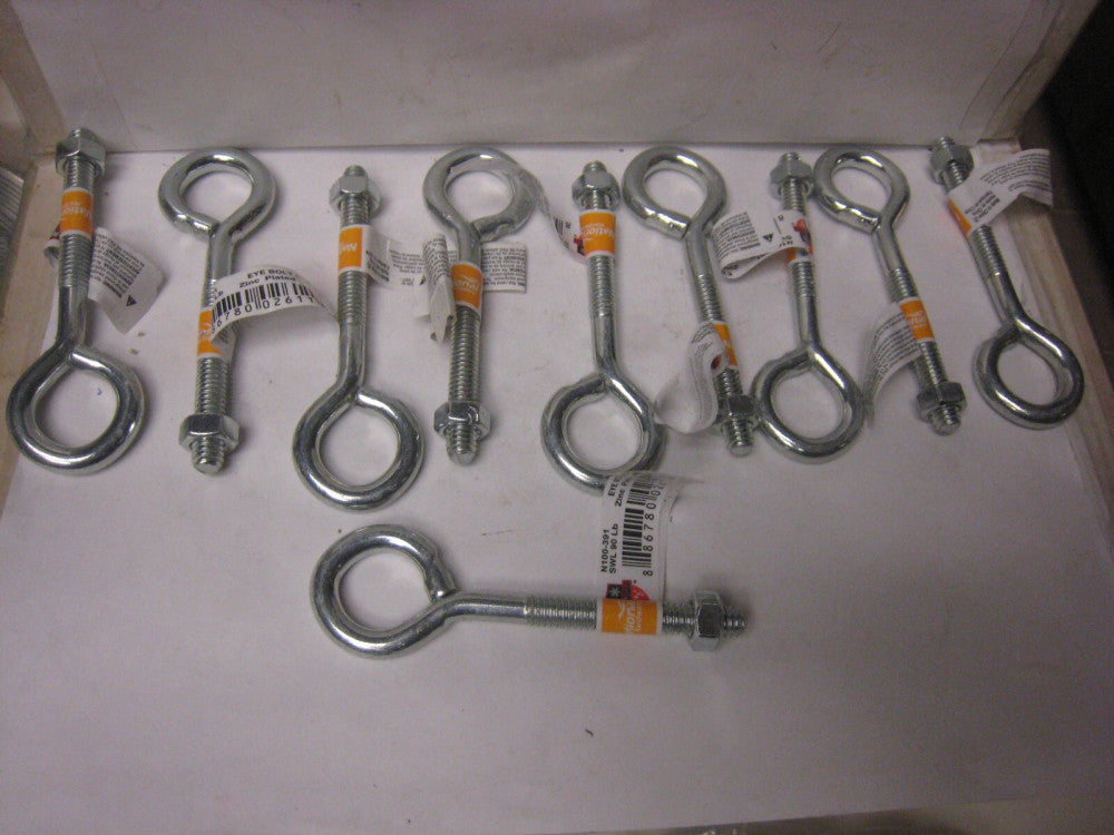 10 Pack National Hardware N100-391 Eye Bolts 5/16" x 4" Zinc plated steel