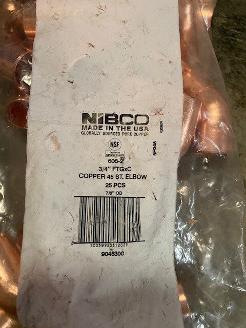 (25 PACK) Nibco 606-2 Street 45 Elbow FTG X C 3/4" Nom. 7/8" O.D. 9046300