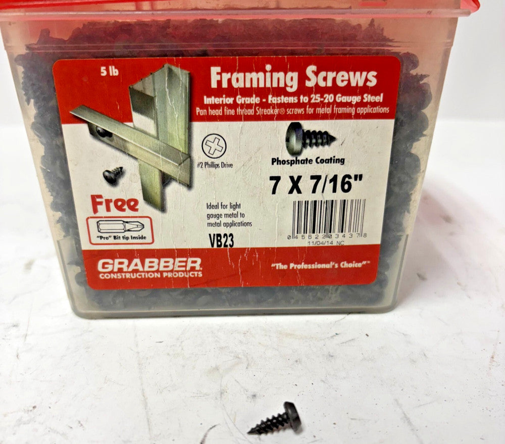 GRABBER FRAMING SCREWS VB23 PROSPHATE COATING TPI 20 GUAGE 7 #2 PHILLIPS DRIVE
