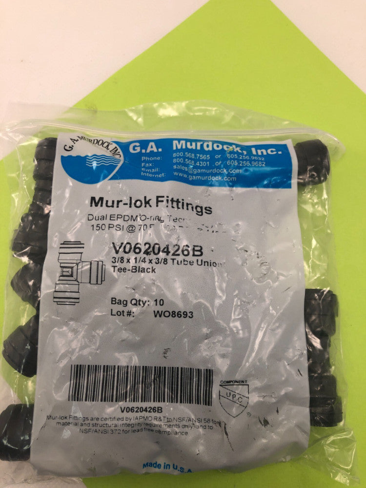 GA MURDOCK V0620426B 3/8 x 1/4 x 3/8 Tube Union Tee - Black (lot of 10)