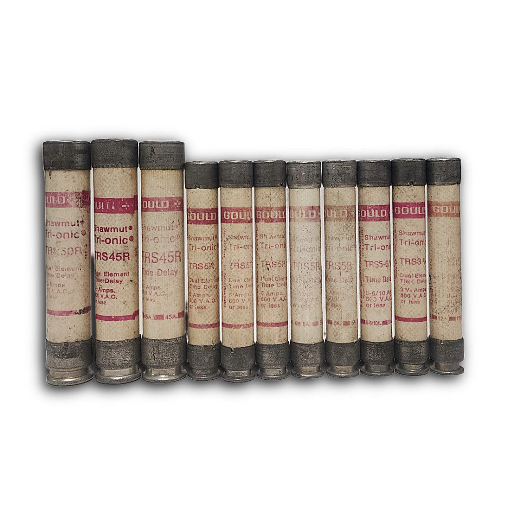 GOULD SHAWMUT FUSES (LOT OF 11) 2-AMP TO 50-AMP DUAL ELEMENT TIME-DELAY