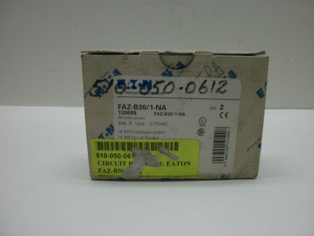 EATON FAZ-B30/1-NA CIRCUIT BREAKER 30A B 1 P 277VAC 132689 (LOT OF 2 )NEW IN BOX