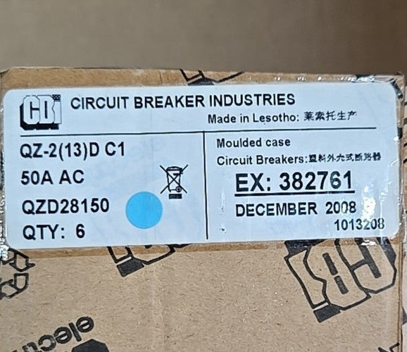 CBI Box of 6 QZD28150 50 Amp 2 Pole Circuit Breaker