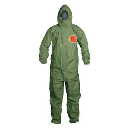 Dupont Qs127tgrxl000400 Chemical Resistant Coverall, Hooded, Xl, Tychem(R) 2000