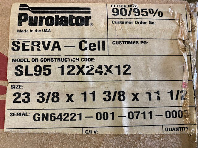 Purolator Air Filter Unit Serva Cell SL95F 24 x 12 x 12 SA 5360626356