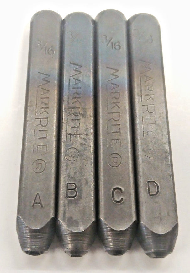MARKRITE HEAVY DUTY ASSORTED 3/16" LETTER STAMPS A-D STEEL OAL 2-5/8" LOT OF 4
