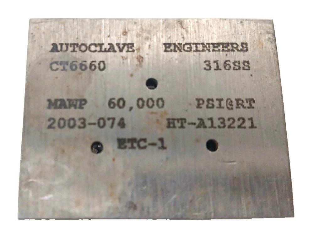 PARKER AUTOCAVE HIGH PRESSURE VALVE MANIFOLD 316SS MAWP 60,000 PSIGRT 2003074