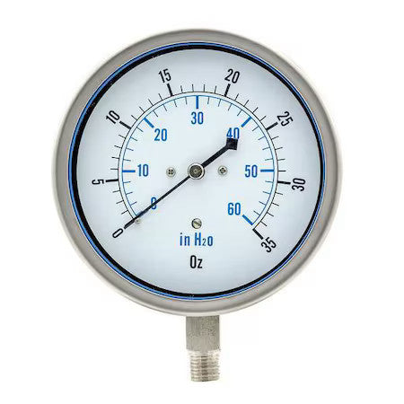 Pic Gauges Lp1-Ss-404-35X60 Low Pressure Gauge, 0 To 35 Psi, 4 In Dial, 1/4 In