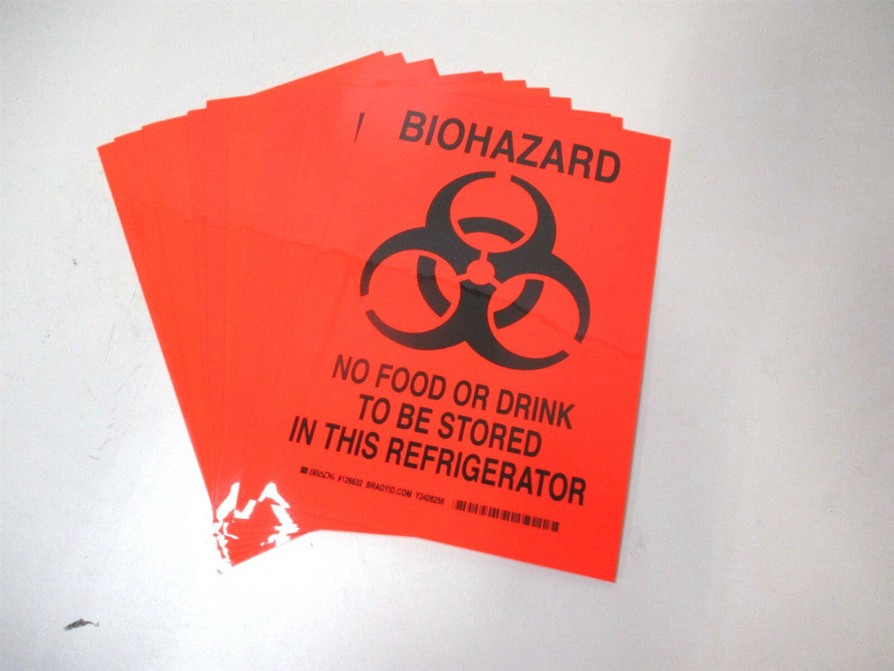 Brady (126632) 7" x 10" Biohazard No Food Or Drink To Be Stored - Lot of 11
