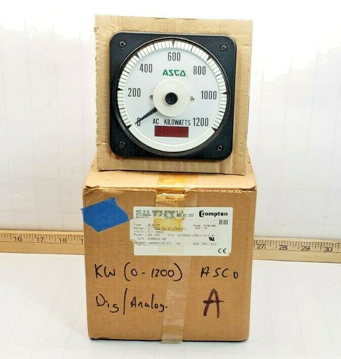 New Asco BLD-77 Kilowatt Panel Meter 0-1200 AC KW 24 VDC 503592-039-D-R-D-M